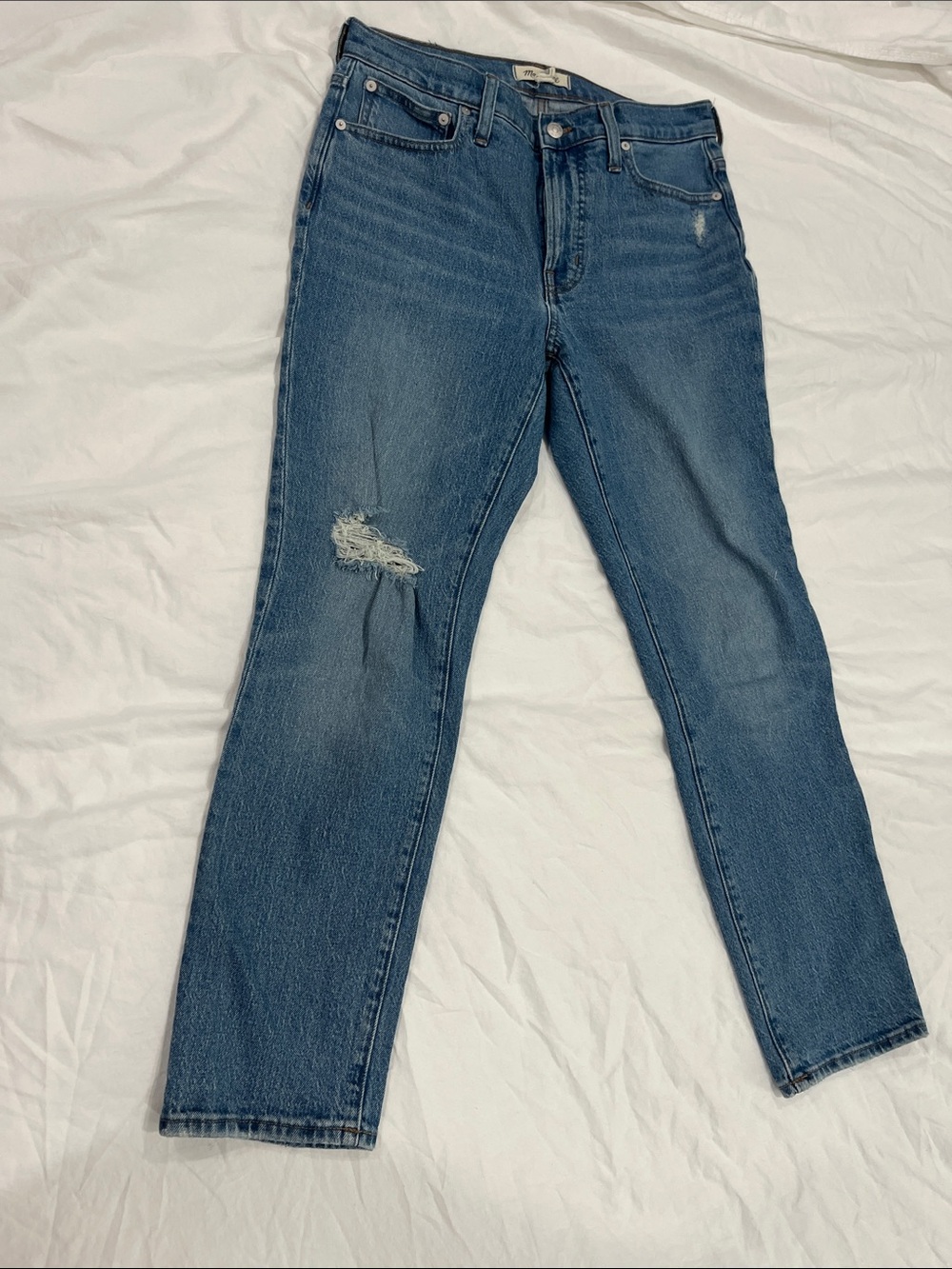 Madewell Blue Distressed Straight-Leg Jeans